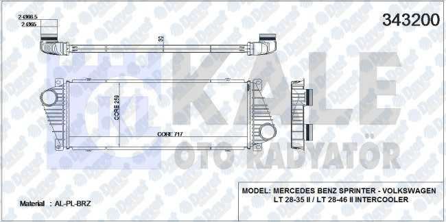 KALE 343200 Turbo Radyatoru (Intercooler) Vw Lt 28-35 Ii-Lt 28-46 Ii Mb Sprinter (718x259x34) (Al/Pl/Brz)